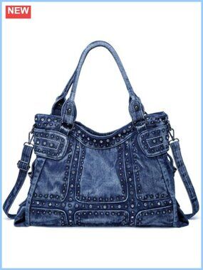 Designer Denim Hobo Tote Bag Crossbody Shoulder Purse Washed Denim Handbag